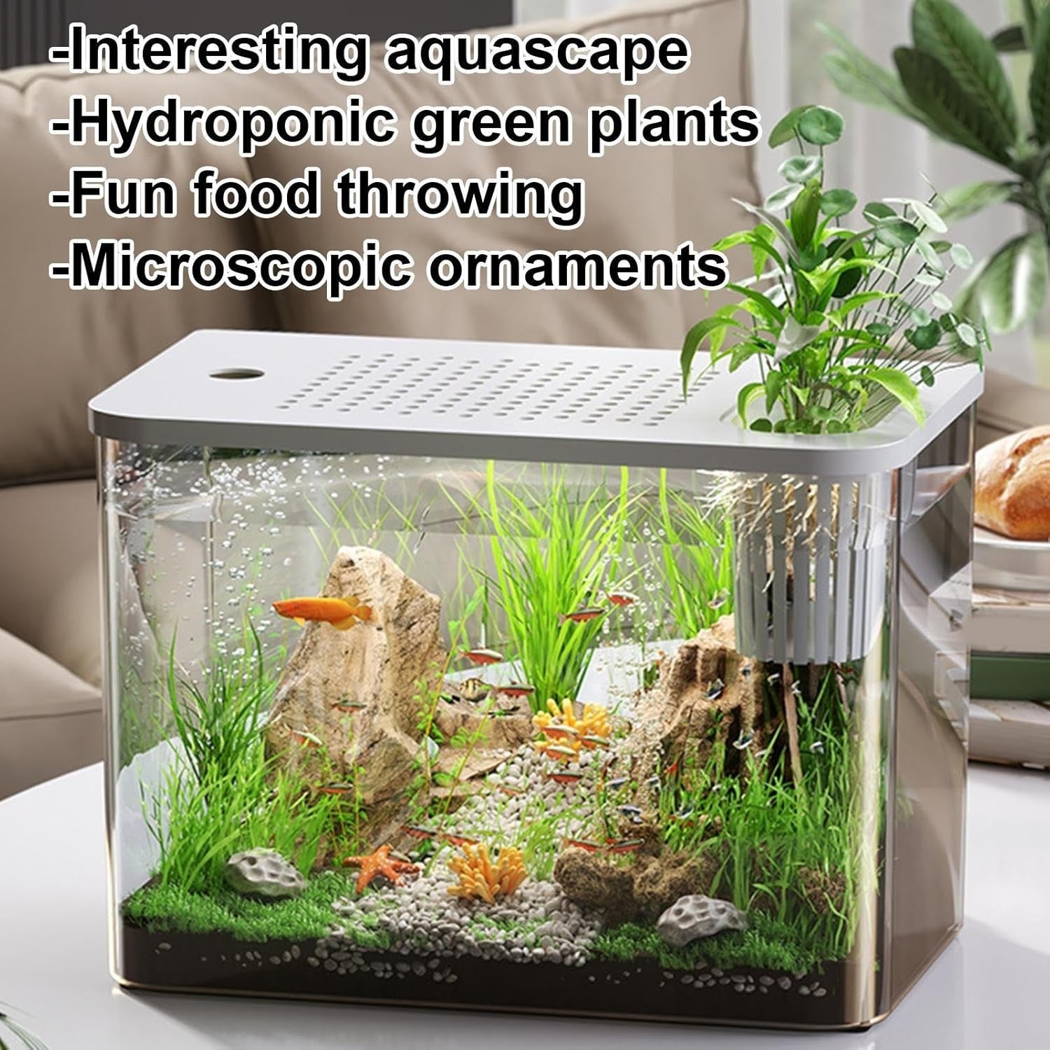 Small Fish Bowl Turtle Aquarium Habitat Compact Desktop Reptile Tank