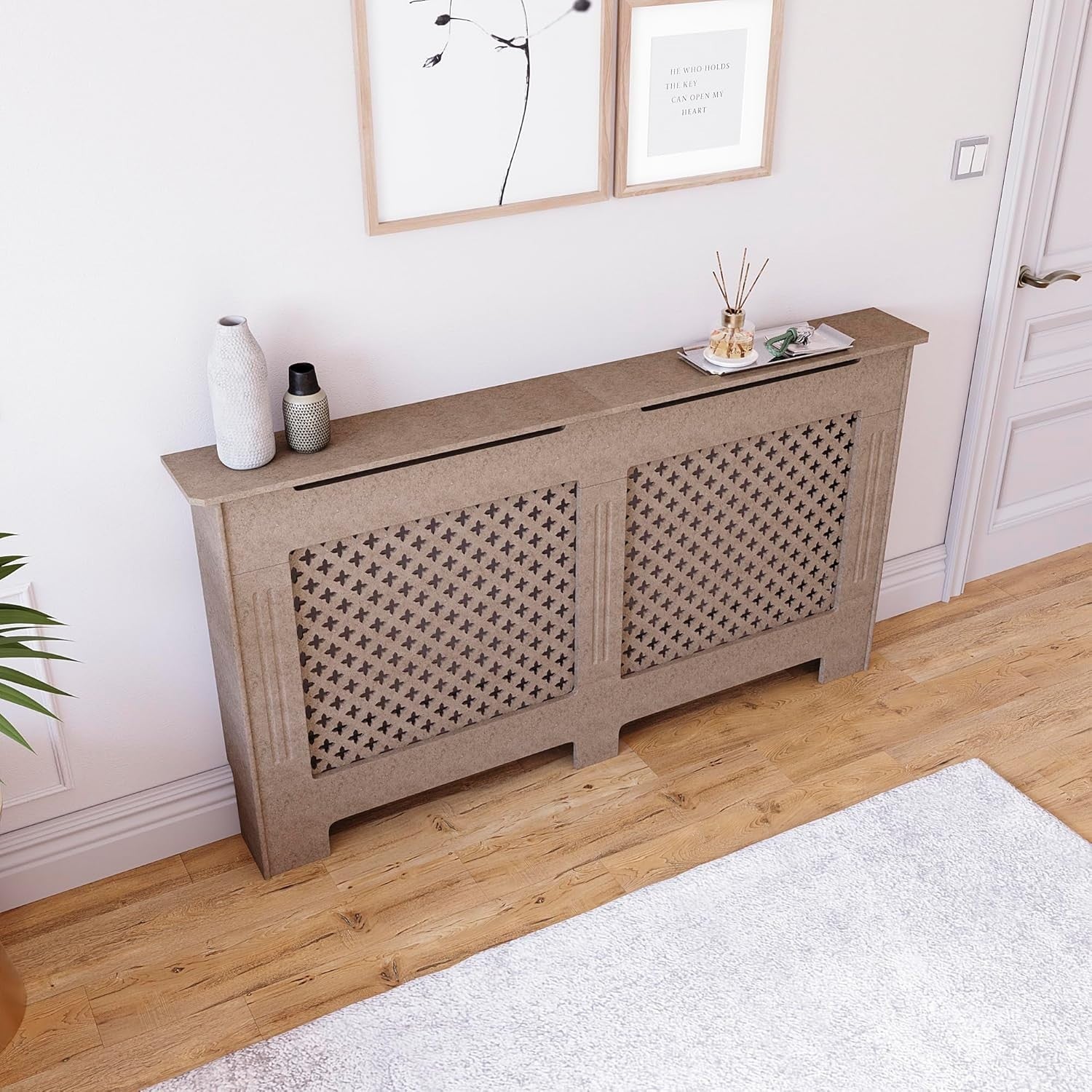 Large Unfinished Radiator Cover | Customisable MDF Cross Pattern Cabinet
