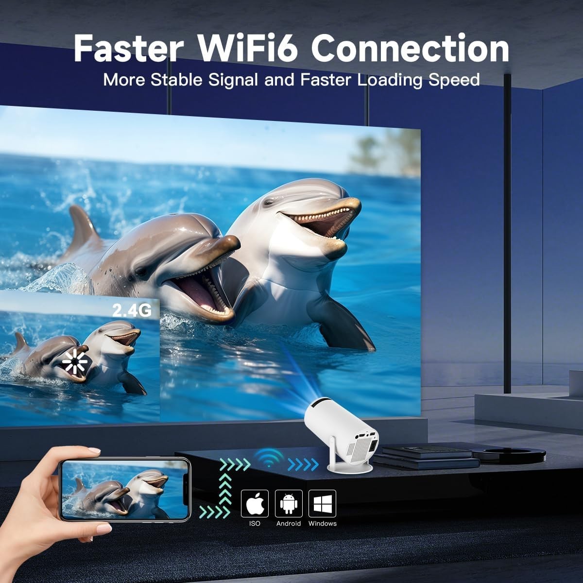 Android 13 Mini Projector WiFi 6 Bluetooth 4K Support Auto Keystone 130"