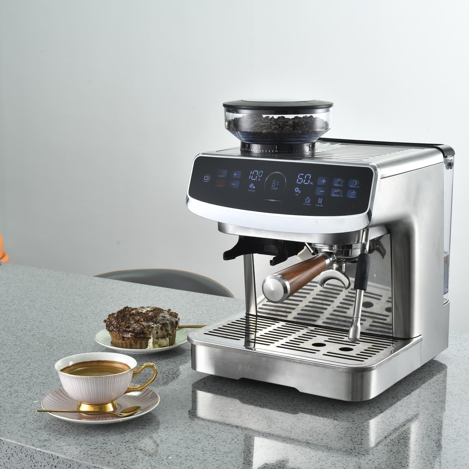 Commercial Espresso Coffee Machine 2.2L Pro Barista Maker with Burr Grinder