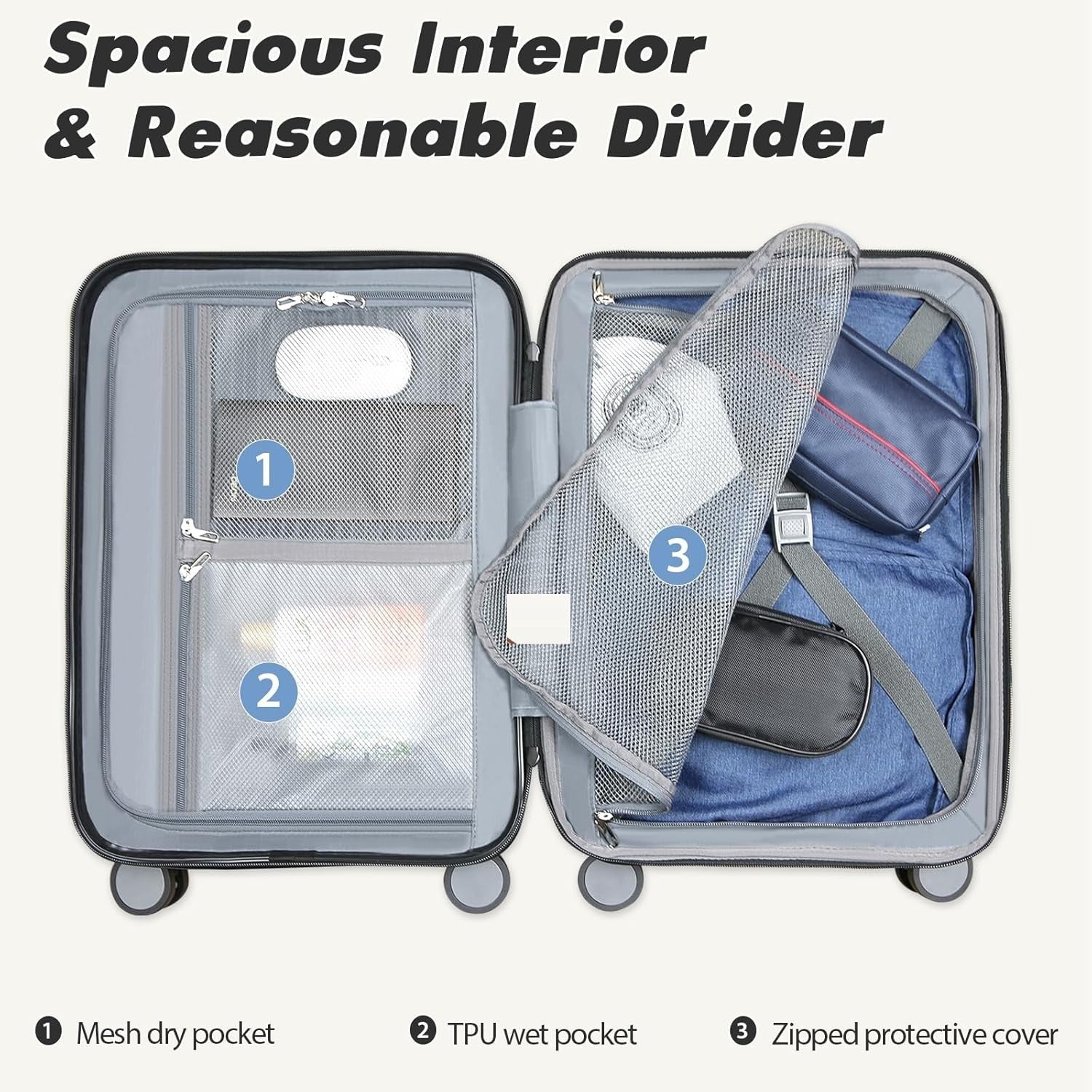 20 Inch Carry On Suitcase Lightweight PC Hard Shell Spinner TSA Lock
