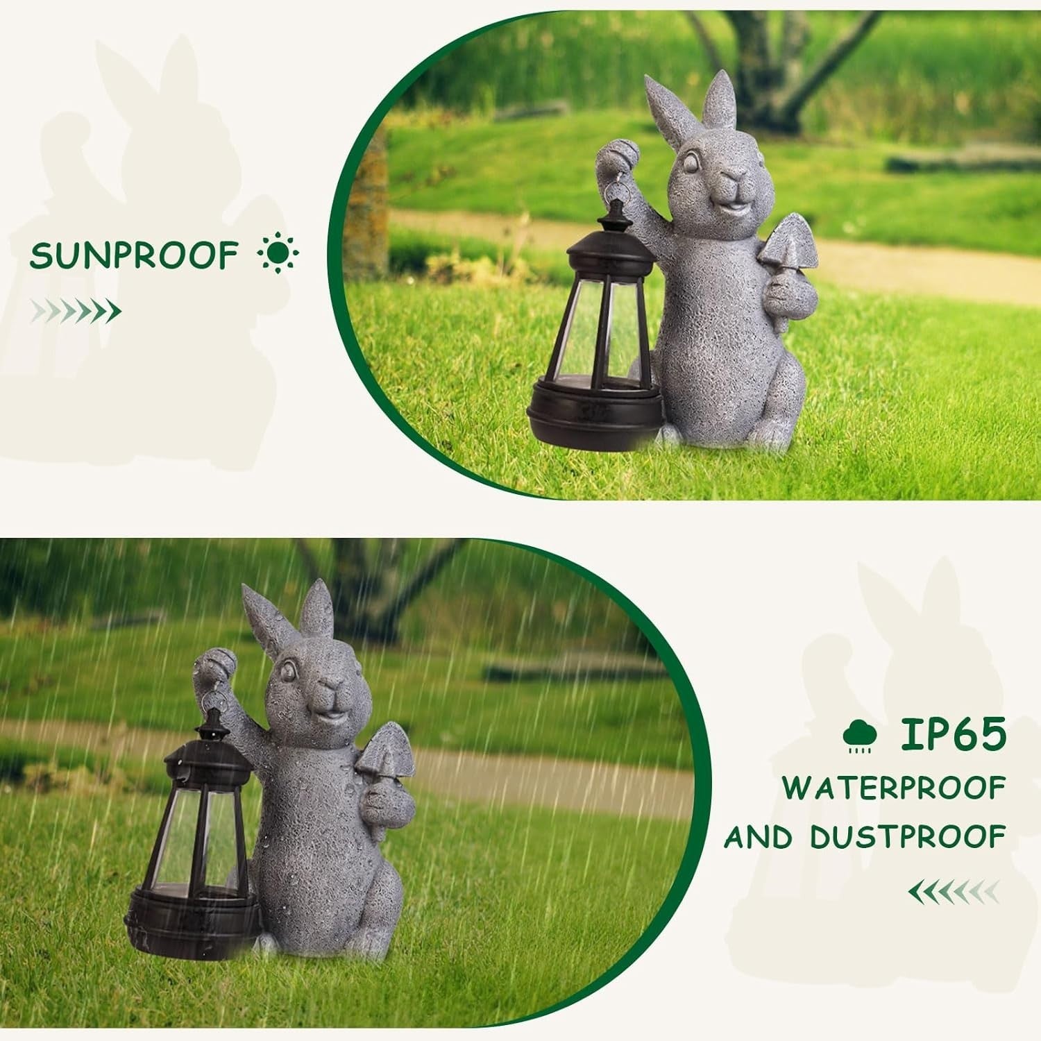 Solar Rabbit Garden Statue with LED Lantern | Outdoor Patio Yard Ornament Gift