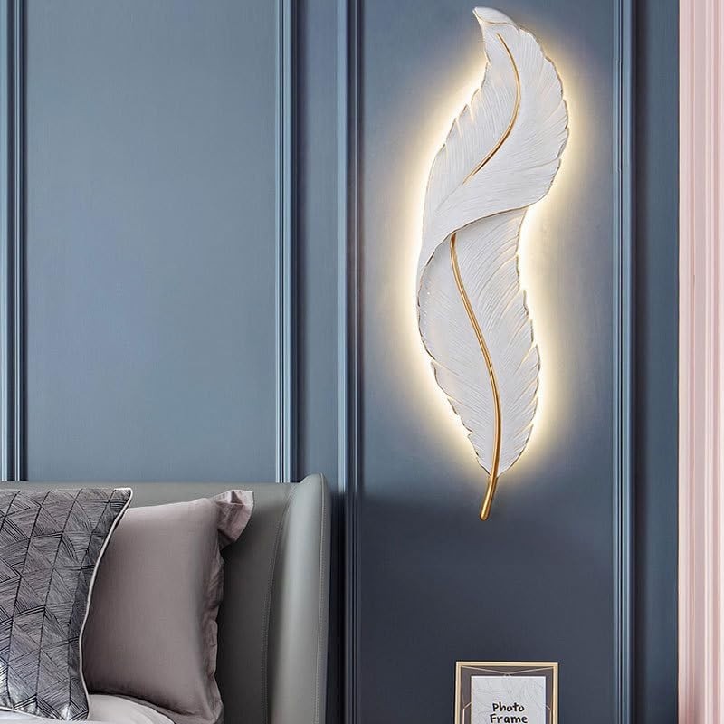 LED Resin Feather Wall Light 63cm, 3-Color Dimmable, Cozy Ambient Glow