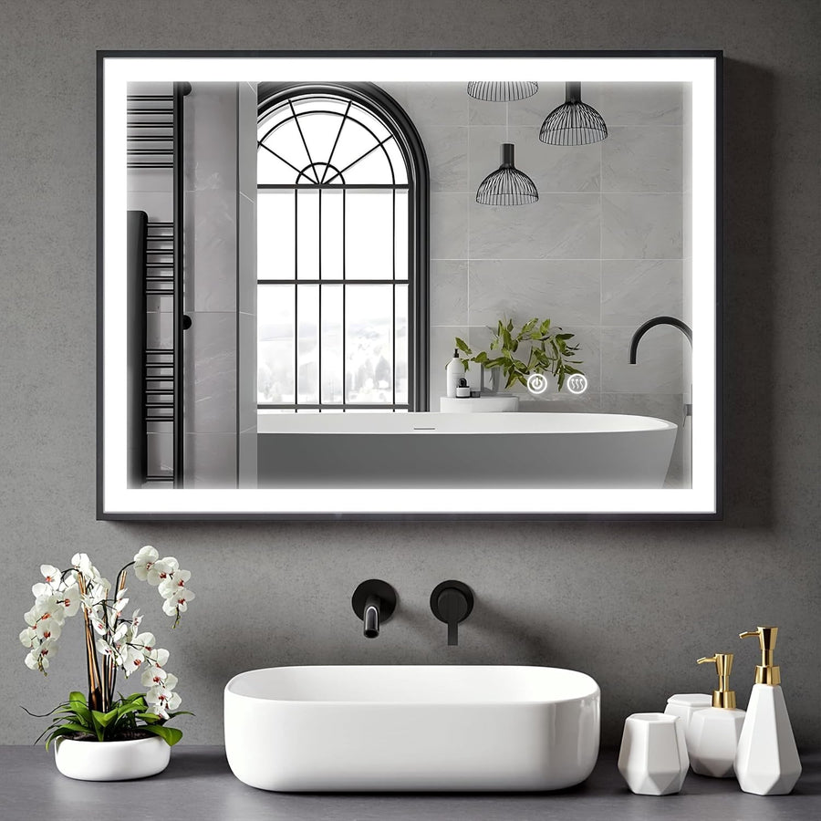 600x800mm LED Bathroom Mirror Black Frame Anti-Fog Dimmable Wall Light
