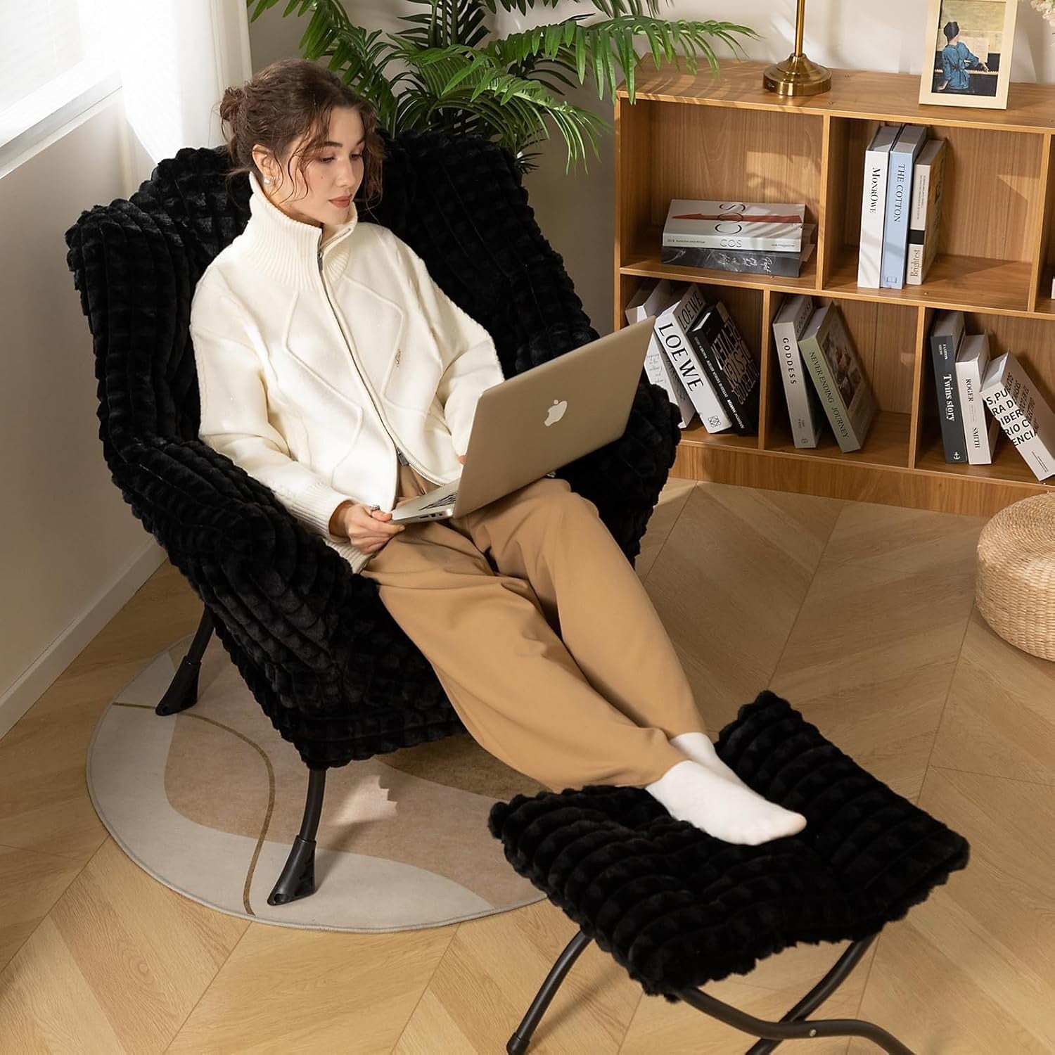 Comfy Armchair with Footstool Set Plush Padded Chair Lounge Bedroom Relax