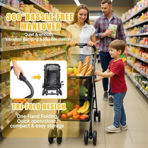 40-Gallon Folding Shopping Cart 360° Wheels Detachable Baskets Portable