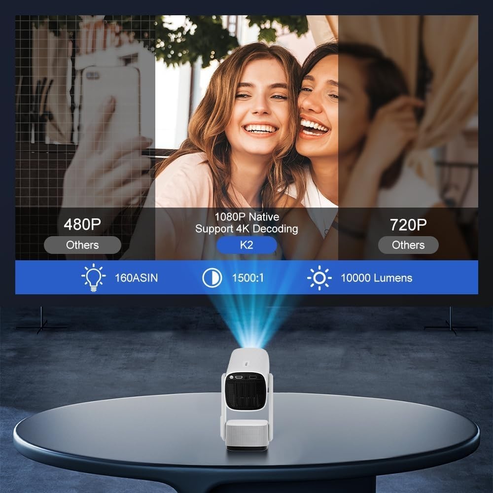 Portable 4K Smart Projector WiFi 6 Bluetooth Auto Keystone Battery
