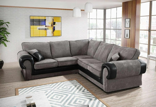 Grey Jumbo Cord L-Shape Corner Sofa 5 Seater – Plush Foam Cushions, Durable