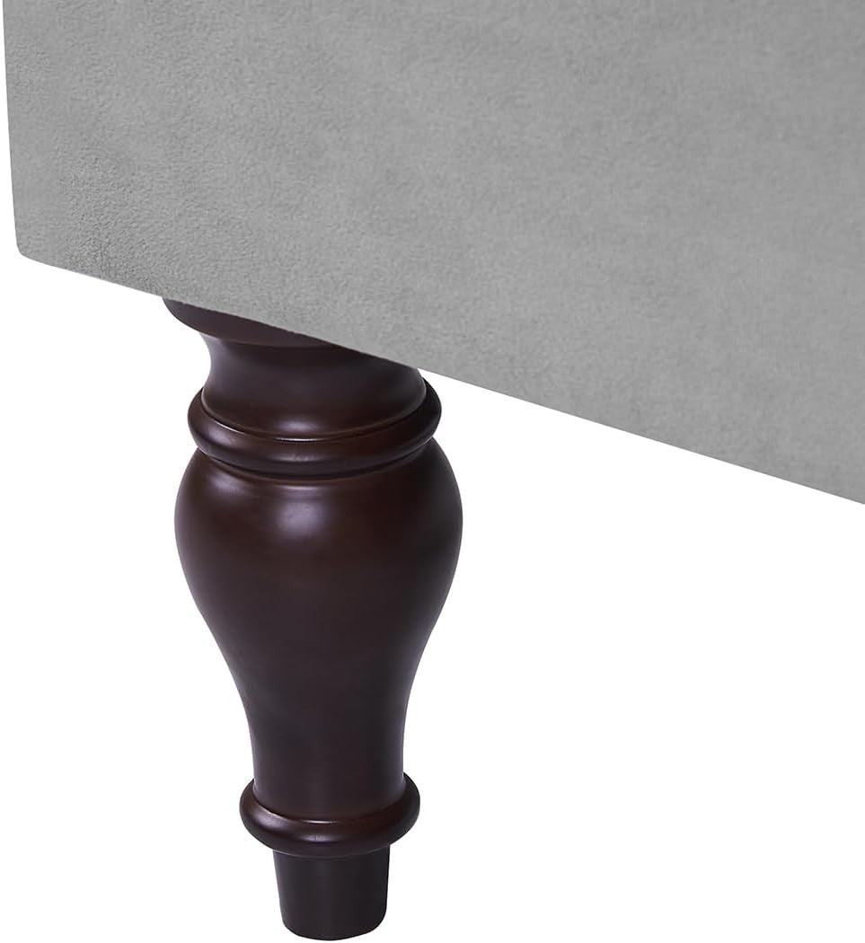 Velvet Storage Chaise Lounge Grey Tufted Back Wooden Legs Compact Design