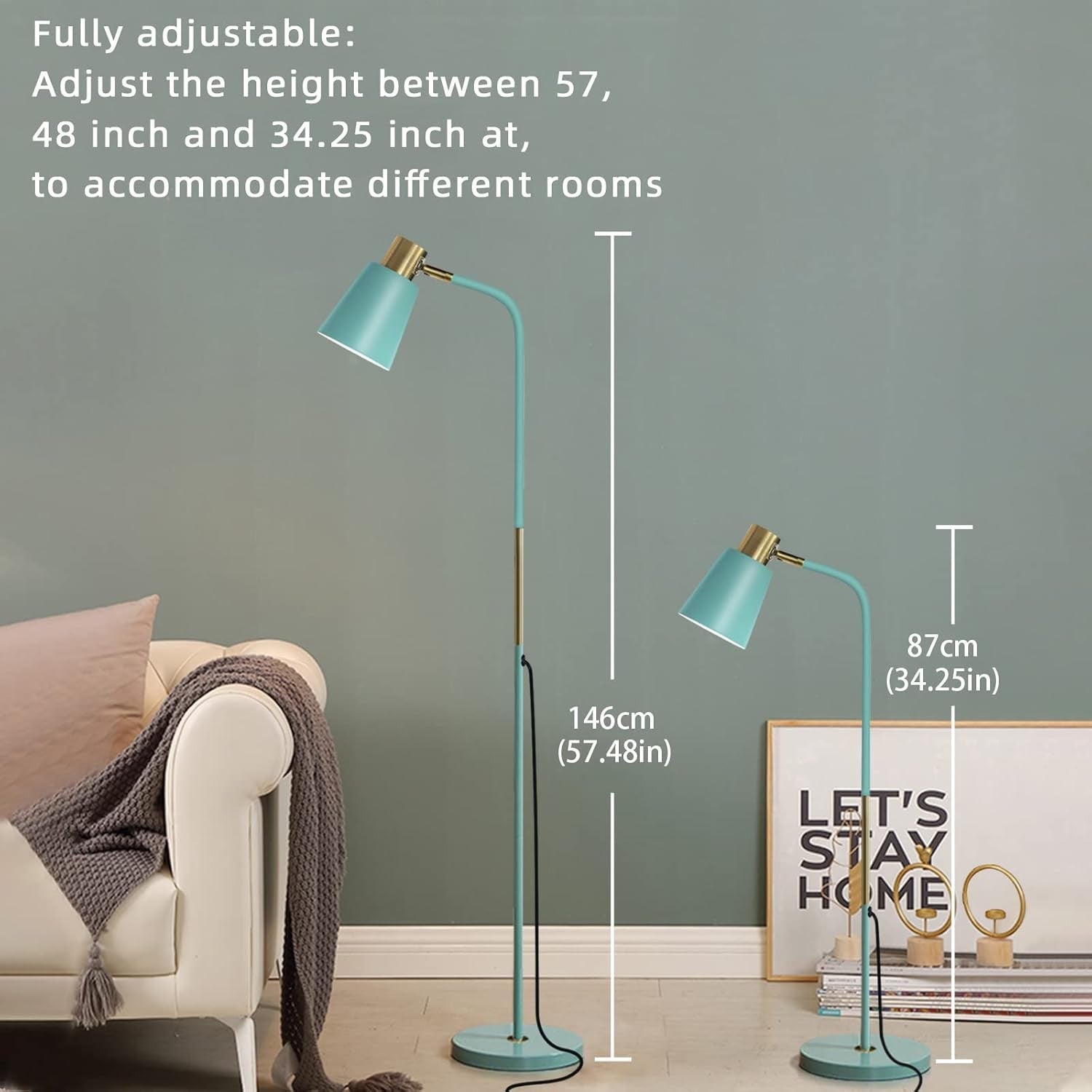 Industrial Floor Lamp Adjustable Metal Head Standing Reading Light Green