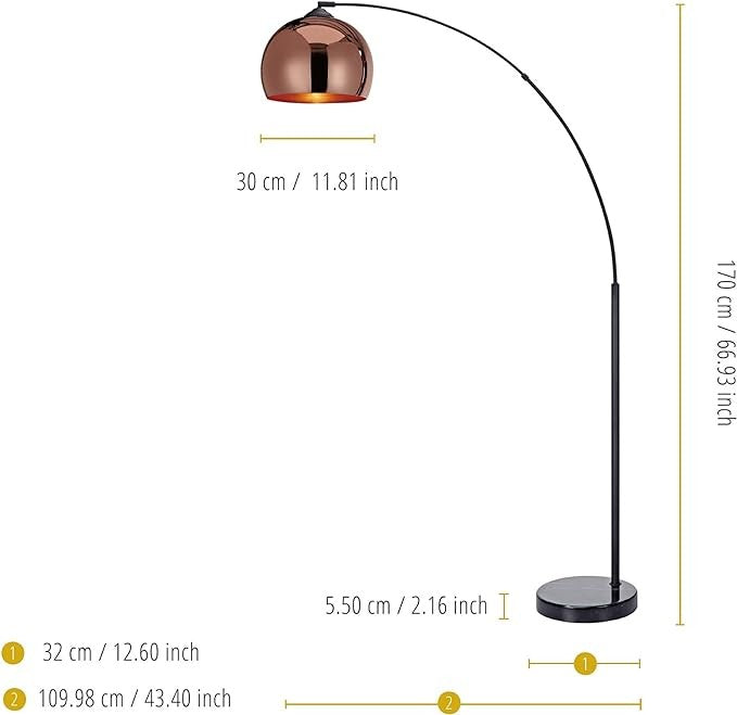 Arc Floor Lamp 170cm Rose Gold Bell Shade Marble Base Modern Standing Light