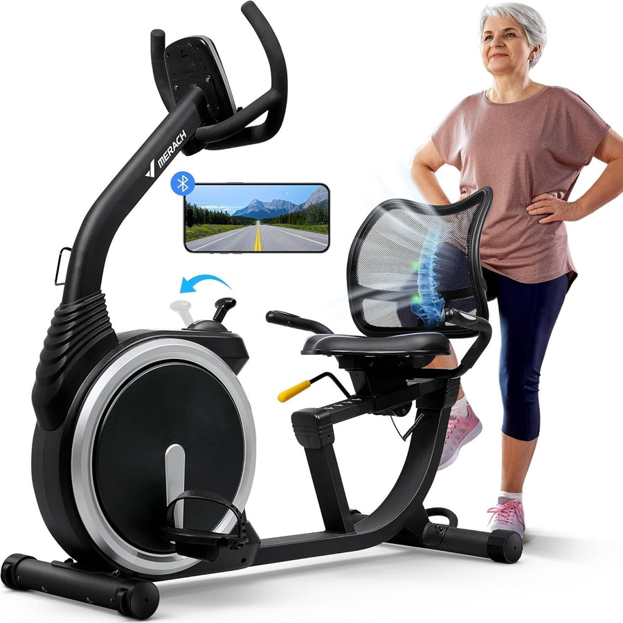 Recumbent Exercise Bike Magnetic Bluetooth LCD Quiet Adjustable Seat