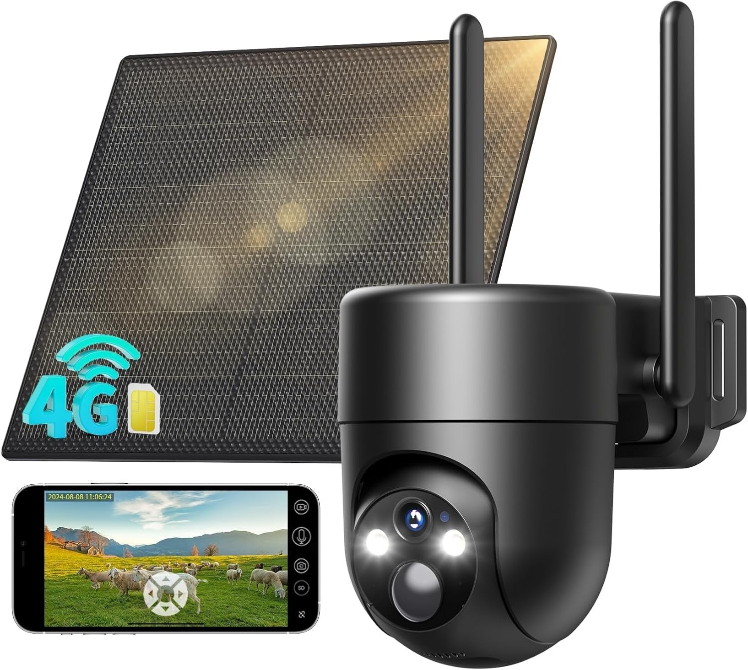 4G Solar Security Camera PTZ 2K HD SIM Card CCTV No WiFi
