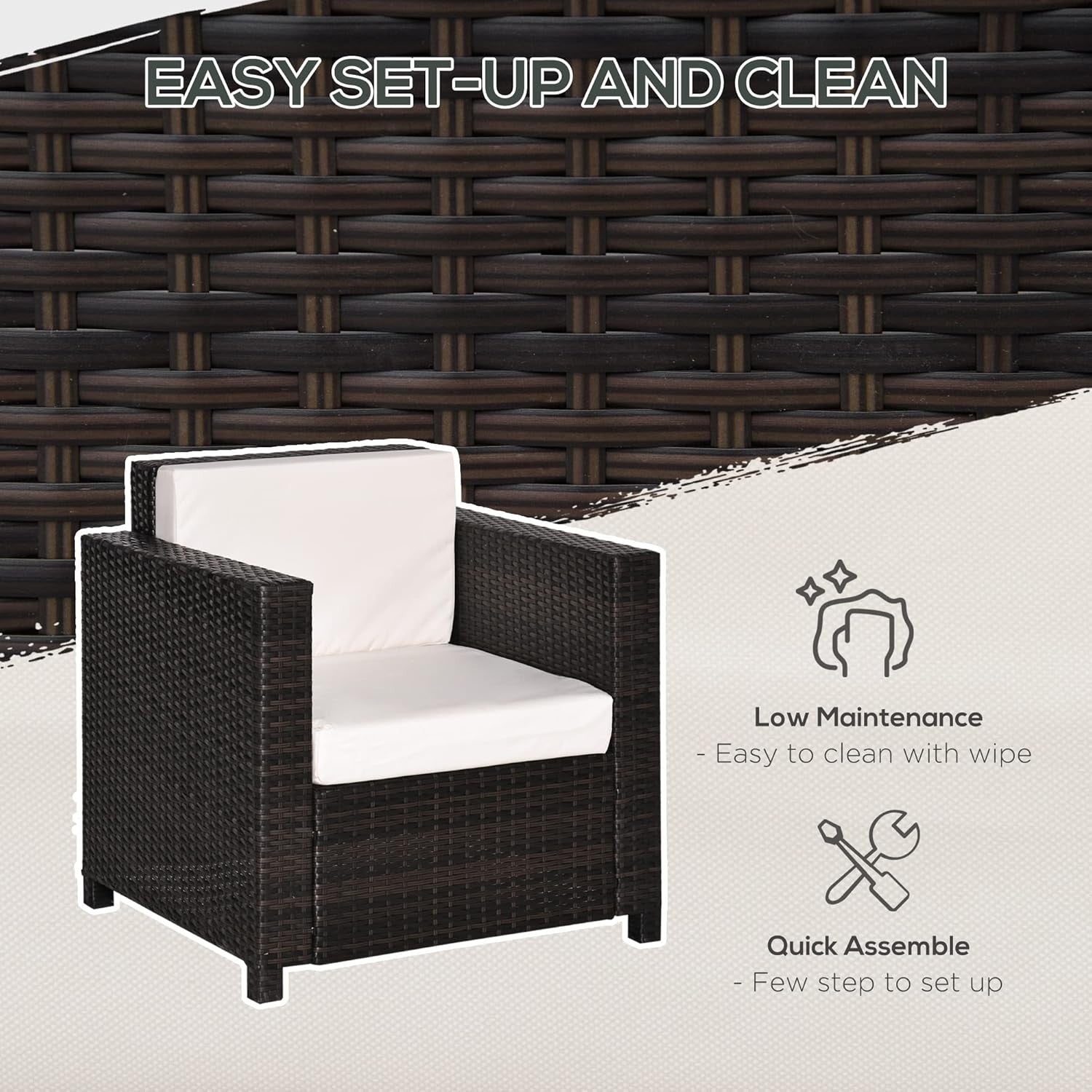 Rattan Garden Armchair with Cushion Brown Outdoor Patio Lounge Single Seater