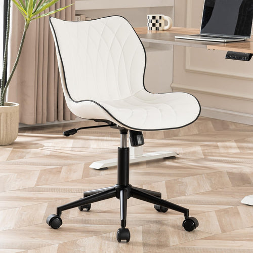White Faux Leather Swivel Desk Chair Ergonomic Home Office Vanity Rocking Armles