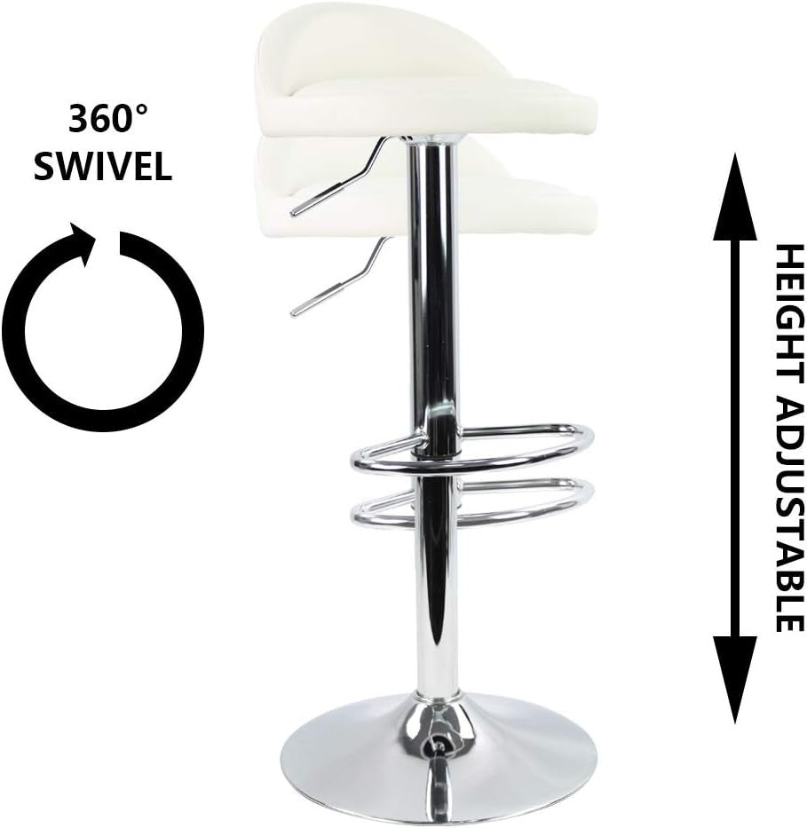 White Round Adjustable Swivel Bar Stool PU Leather Home Kitchen