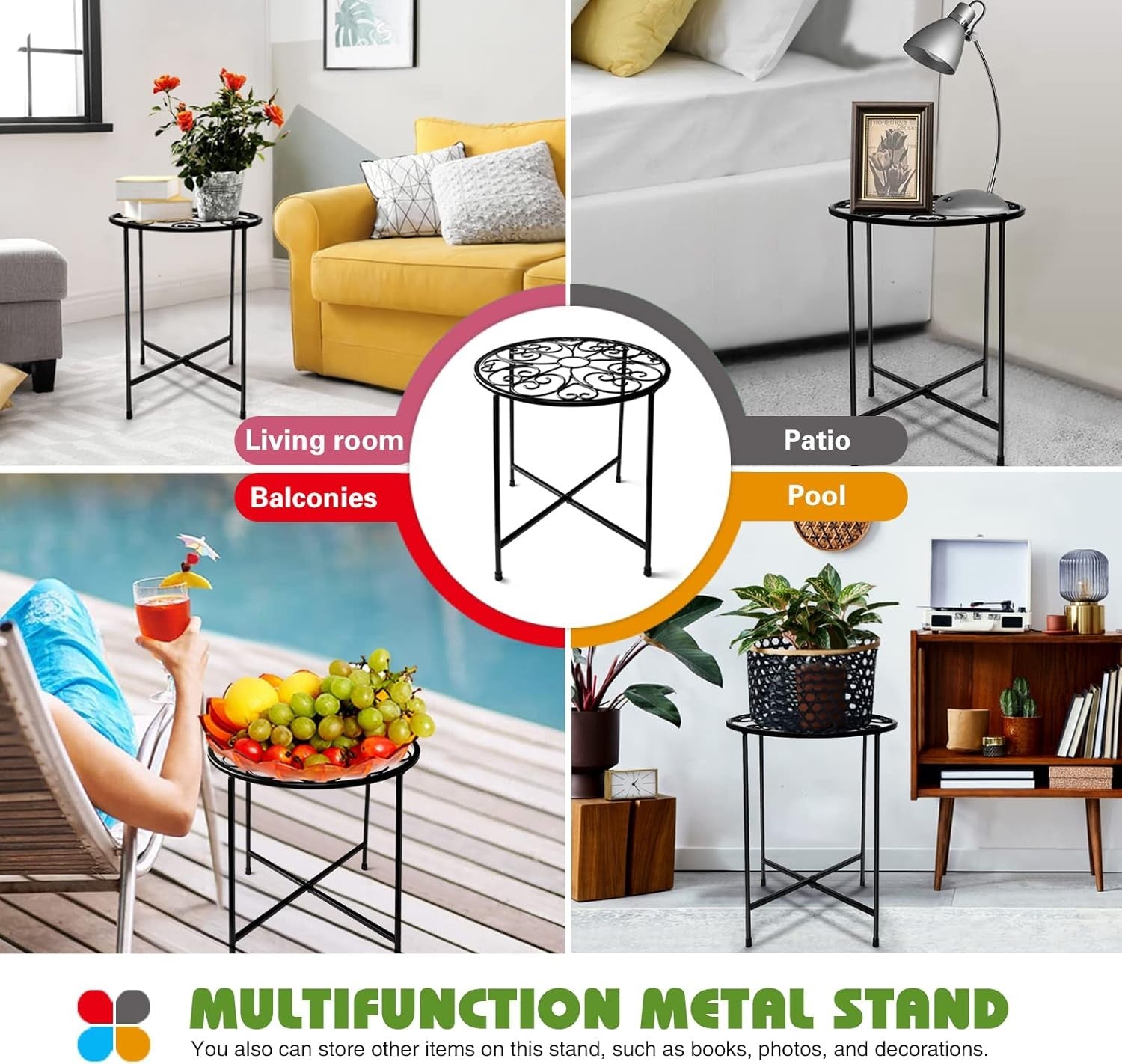 2 Pack Black Metal Plant Stands | 15” Tall Rustproof Iron Flower Pot Holders