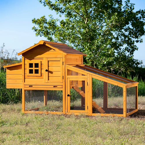 Wooden Chicken Coop with Run Double Nest Box Easy Clean Secure Hen House