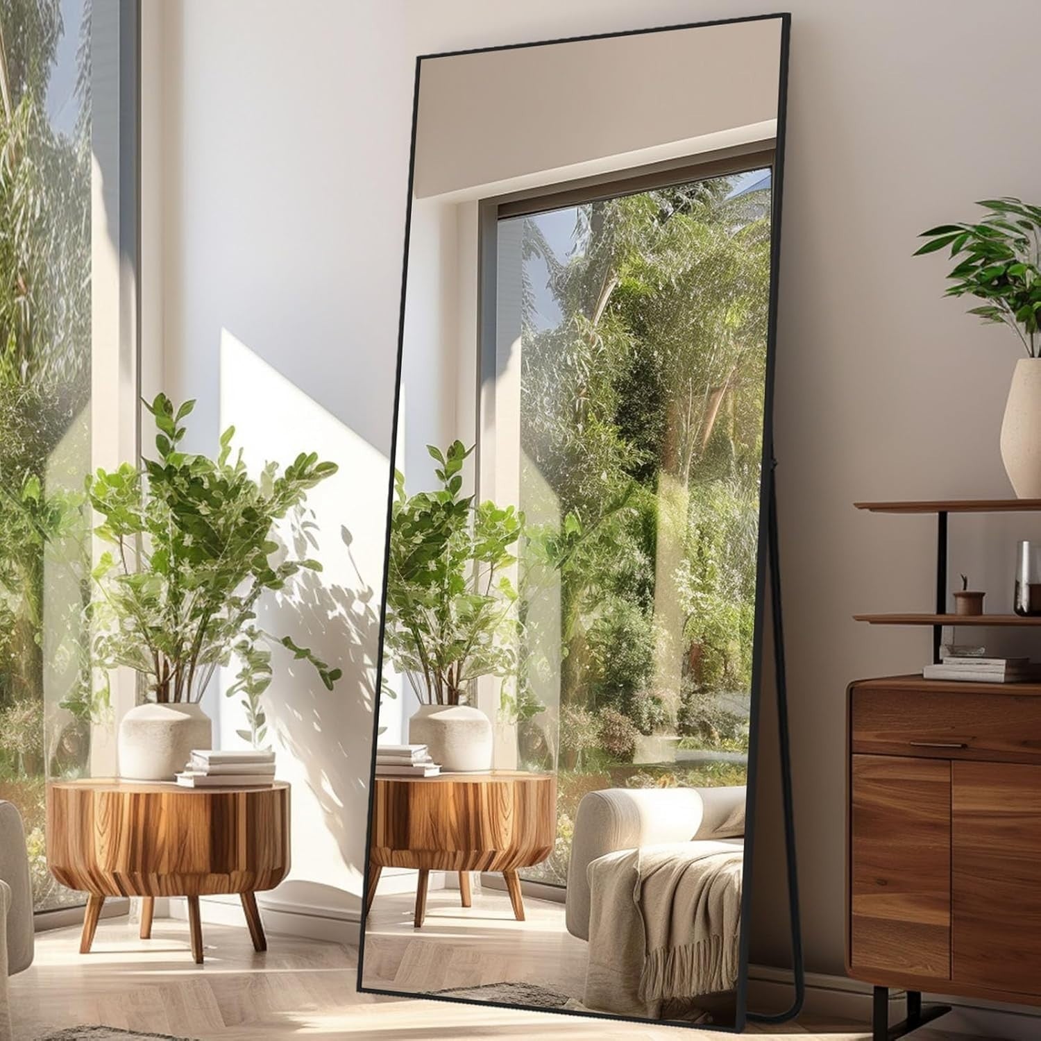 Large Full Length Floor Mirror 179x65cm Black Frame Modern Design