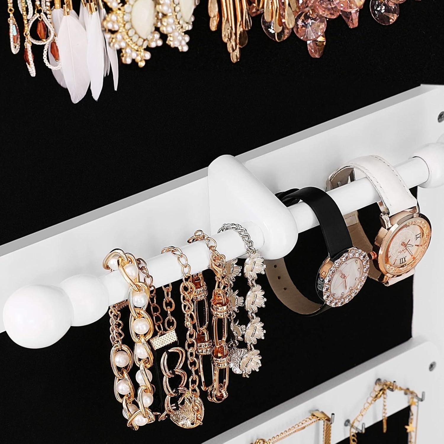 LED Rolling Jewelry Cabinet Lockable Full Length Mirror Storage White