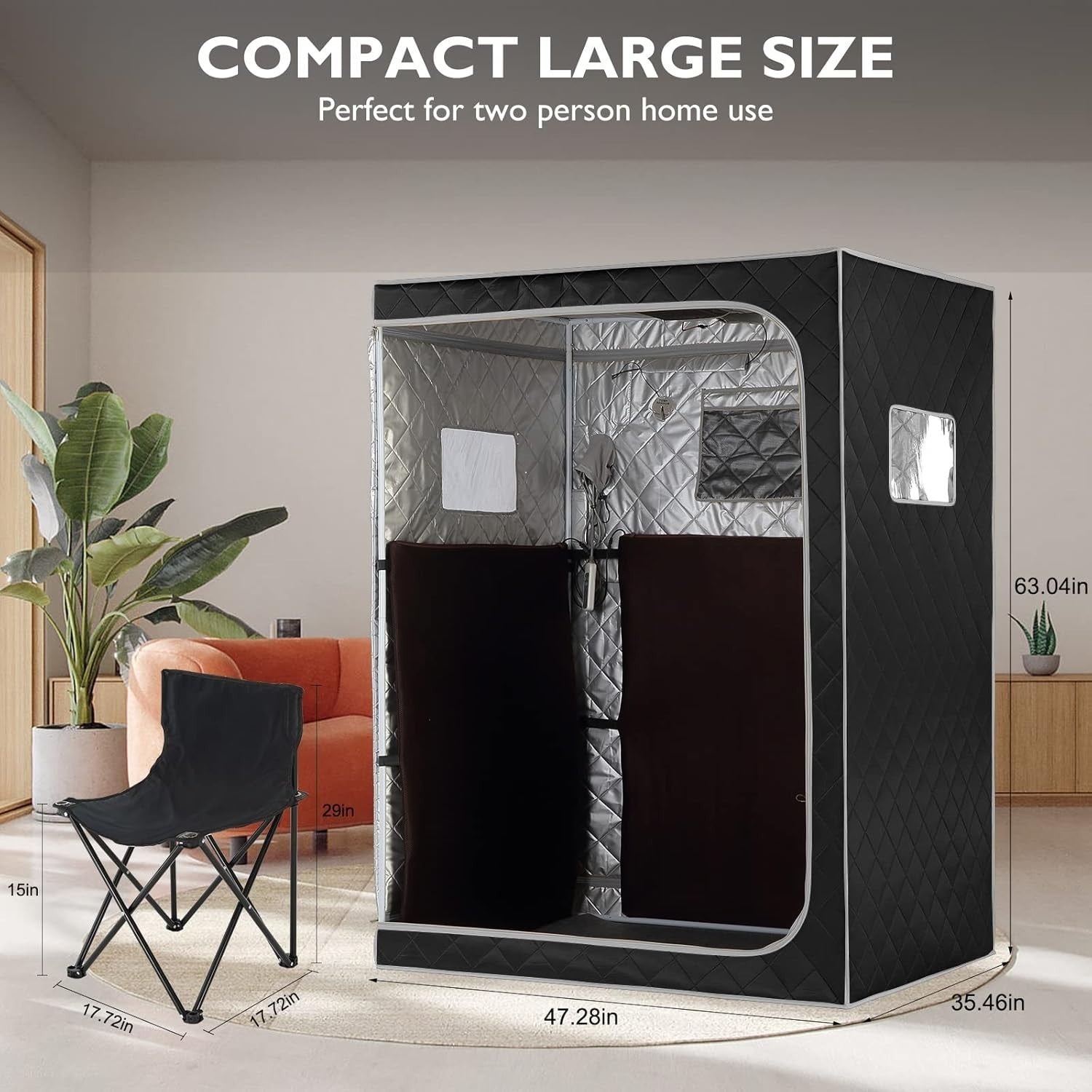 Two-Person Full-Size Infrared Sauna – Home SPA w/ Remote, Chairs & Light Grey