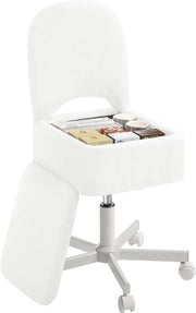 White Furry Vanity Chair with Storage Swivel Adjustable Height & Wheels