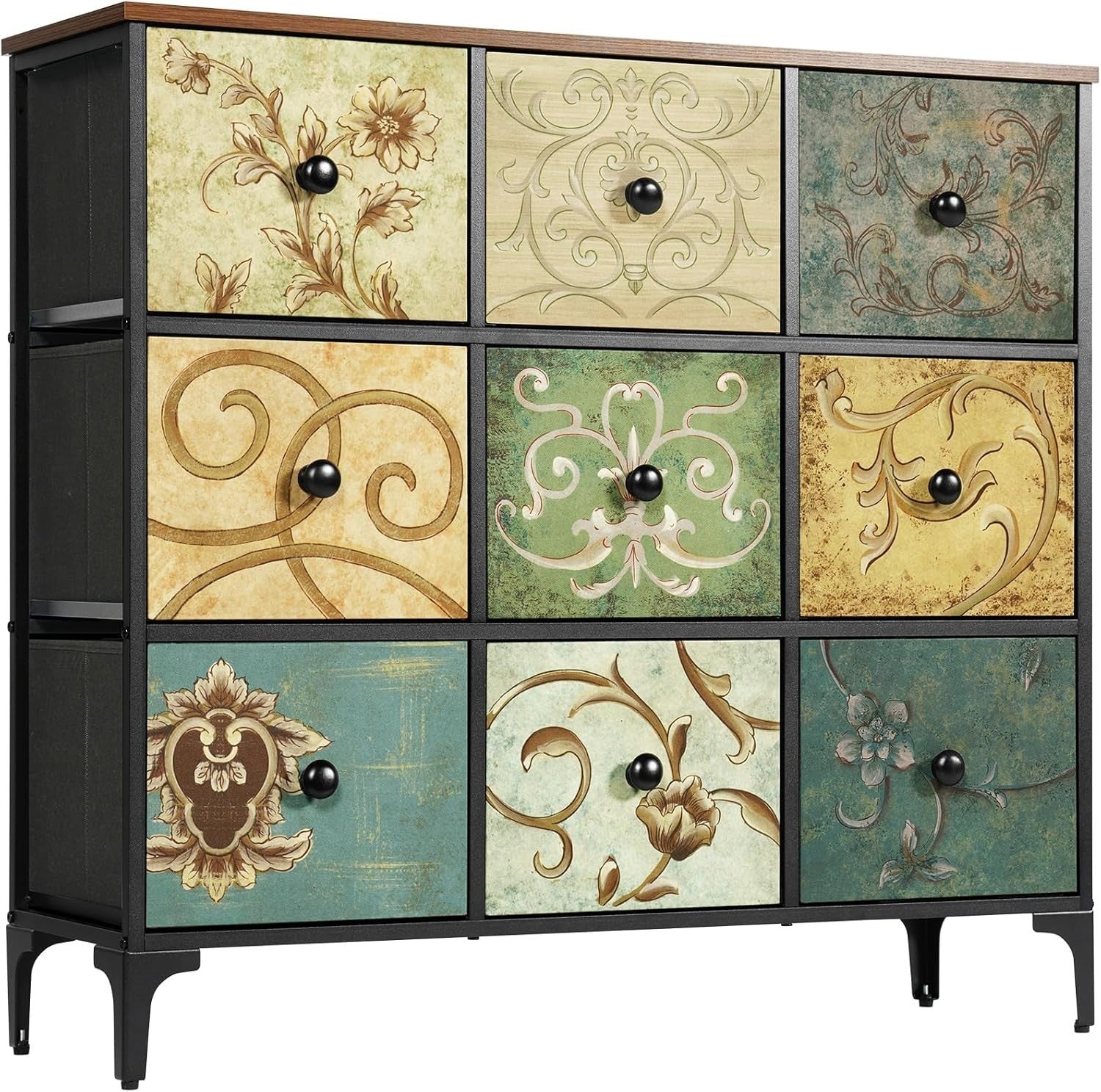 Vintage 9 Drawer Chest Cabinet Wood Storage Unit for Bedroom Entryway