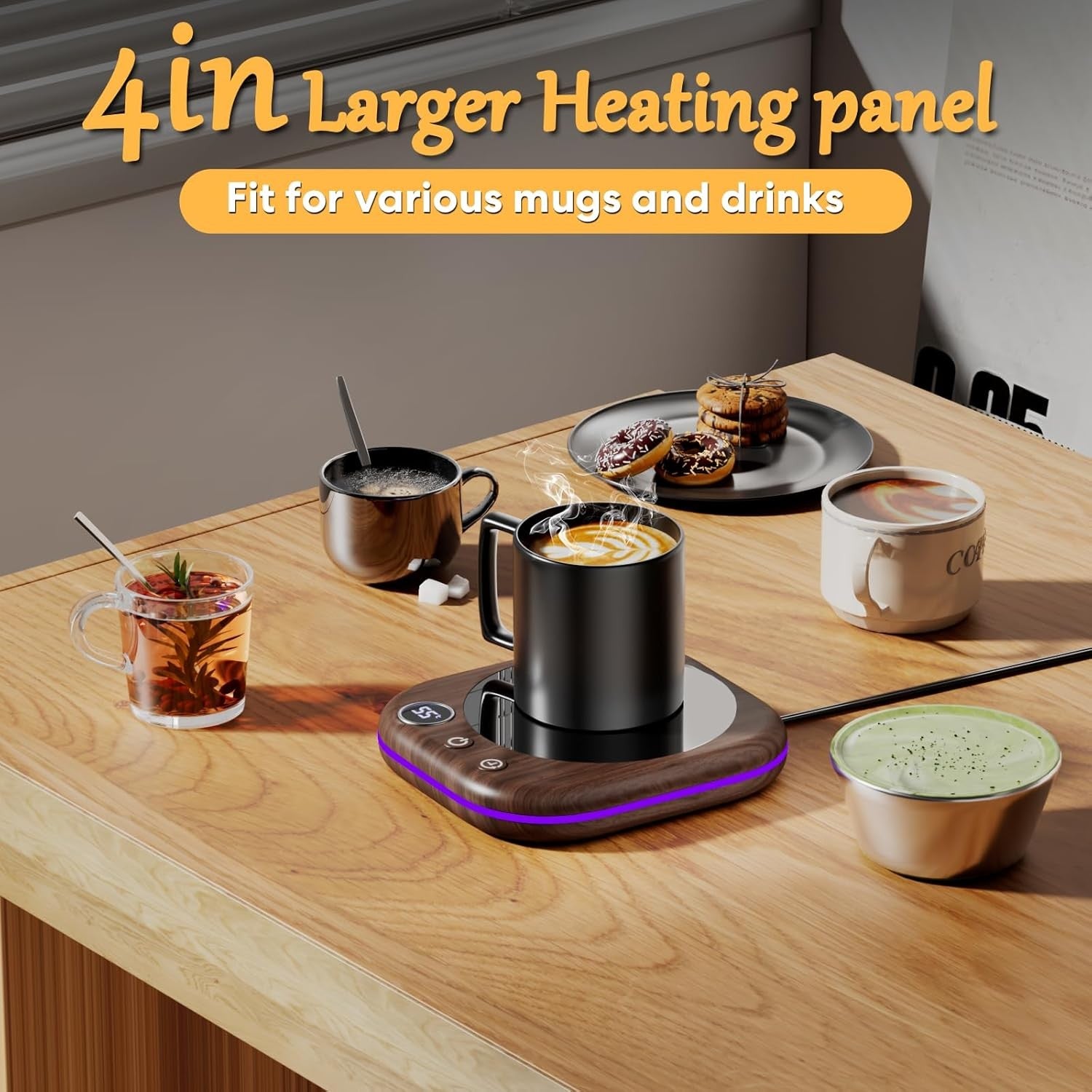Coffee Mug Warmer 3 Temp Control 12H Auto Shut Off Desk Heater