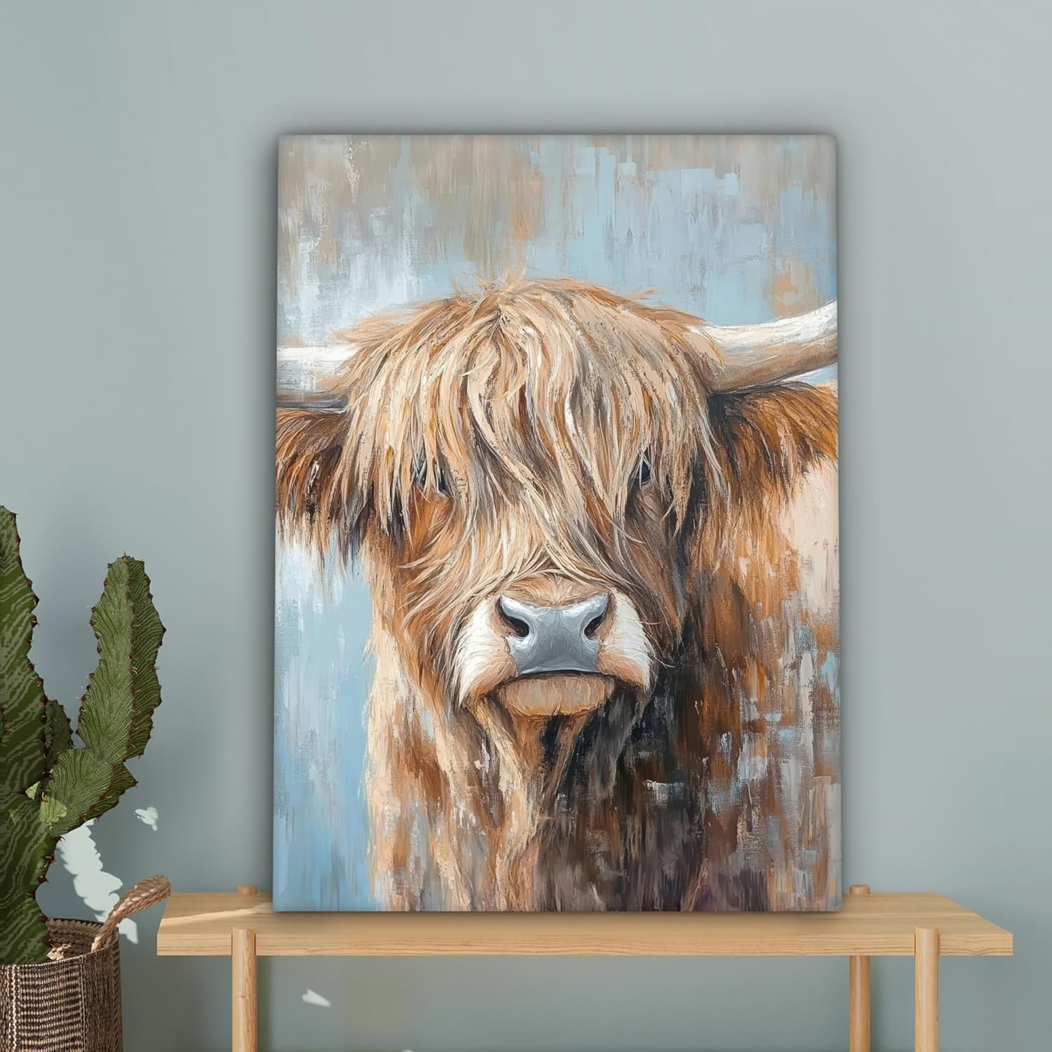 Highland Cow Canvas Wall Art 50x70cm Framed Rustic Decor