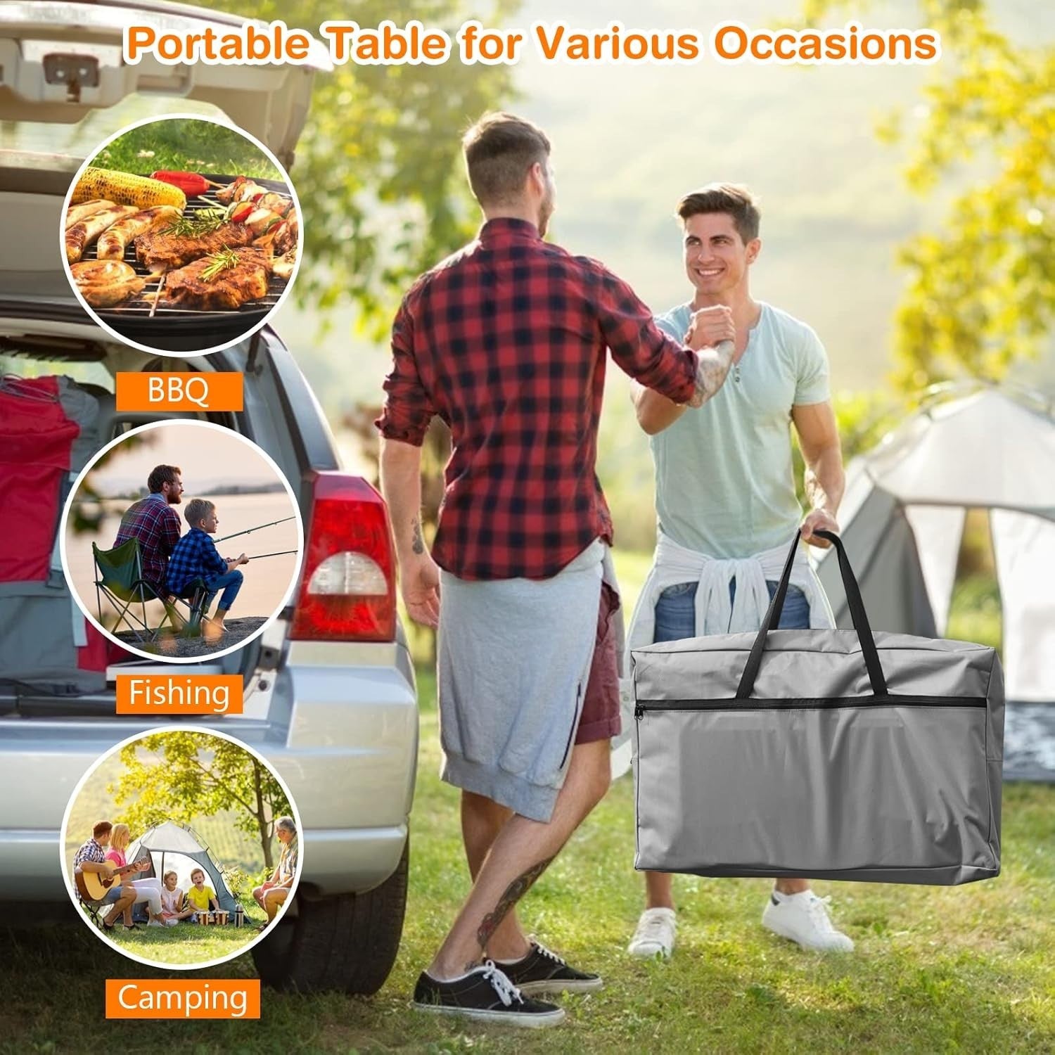 Folding Camping Kitchen Table BBQ Workstation with Windshield & Storage