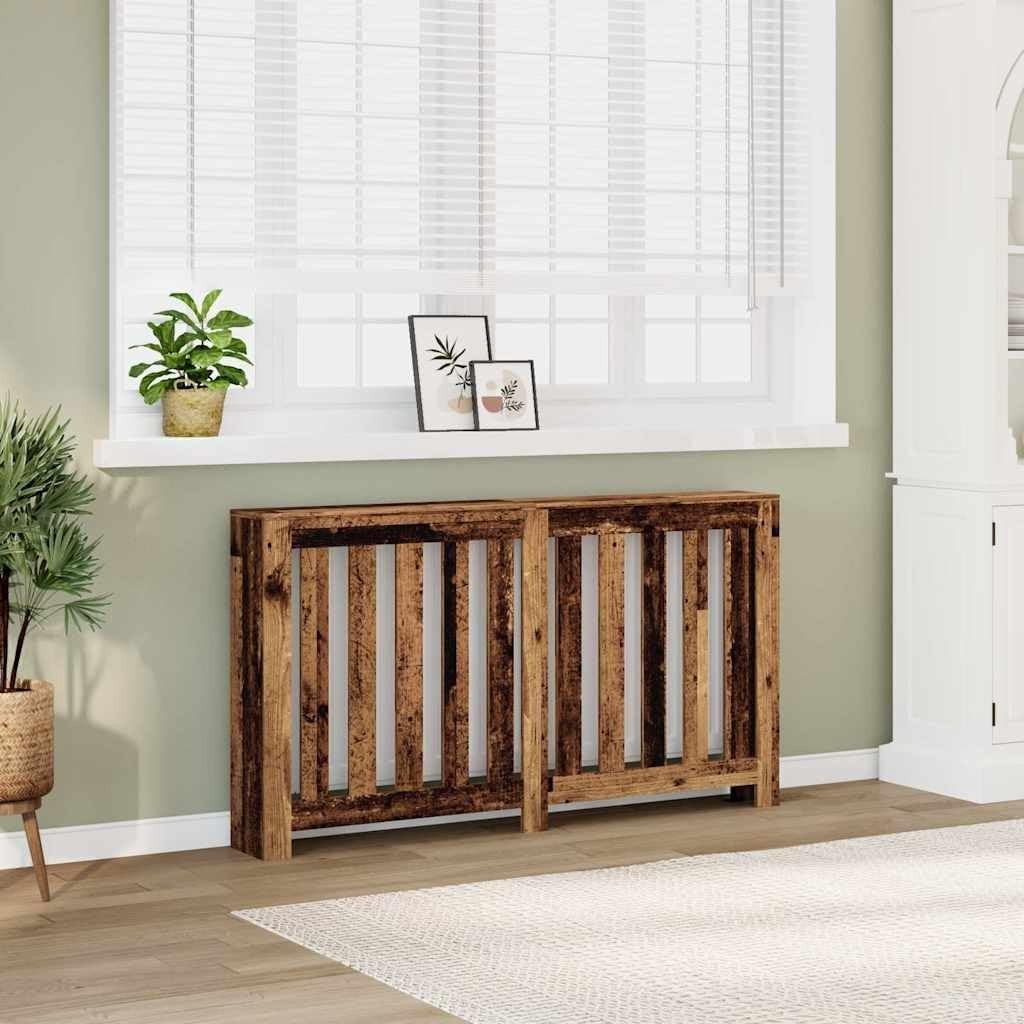 Old Wood Radiator Cover Shelf | Rustic Slatted MDF Cabinet 149x20x82cm