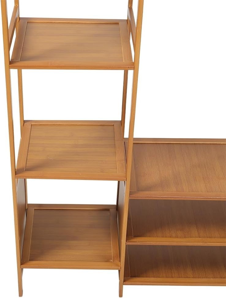Bamboo Clothes Rail with 6 Shelves & Hooks, 100cm Wardrobe