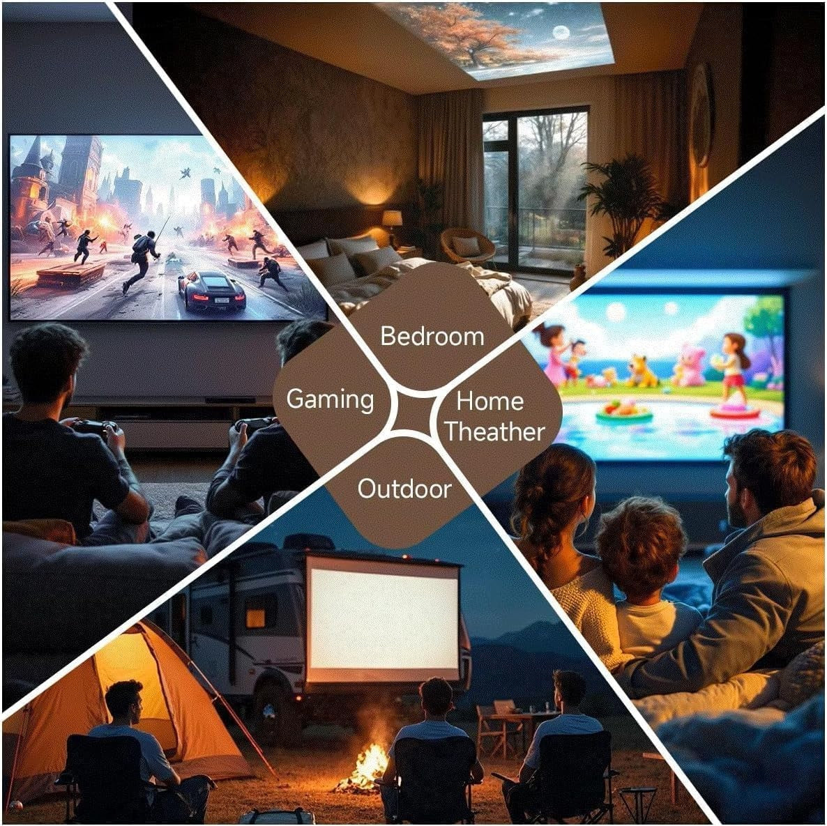 1080P Smart Projector 650 ANSI 4K Android WiFi 6 Bluetooth Auto