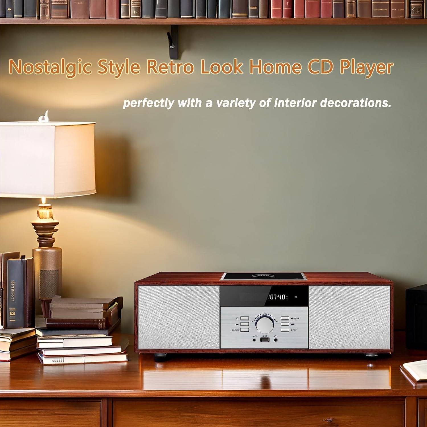 Compact Bluetooth CD Stereo System 30W Wooden HiFi USB AUX FM Radio Remote