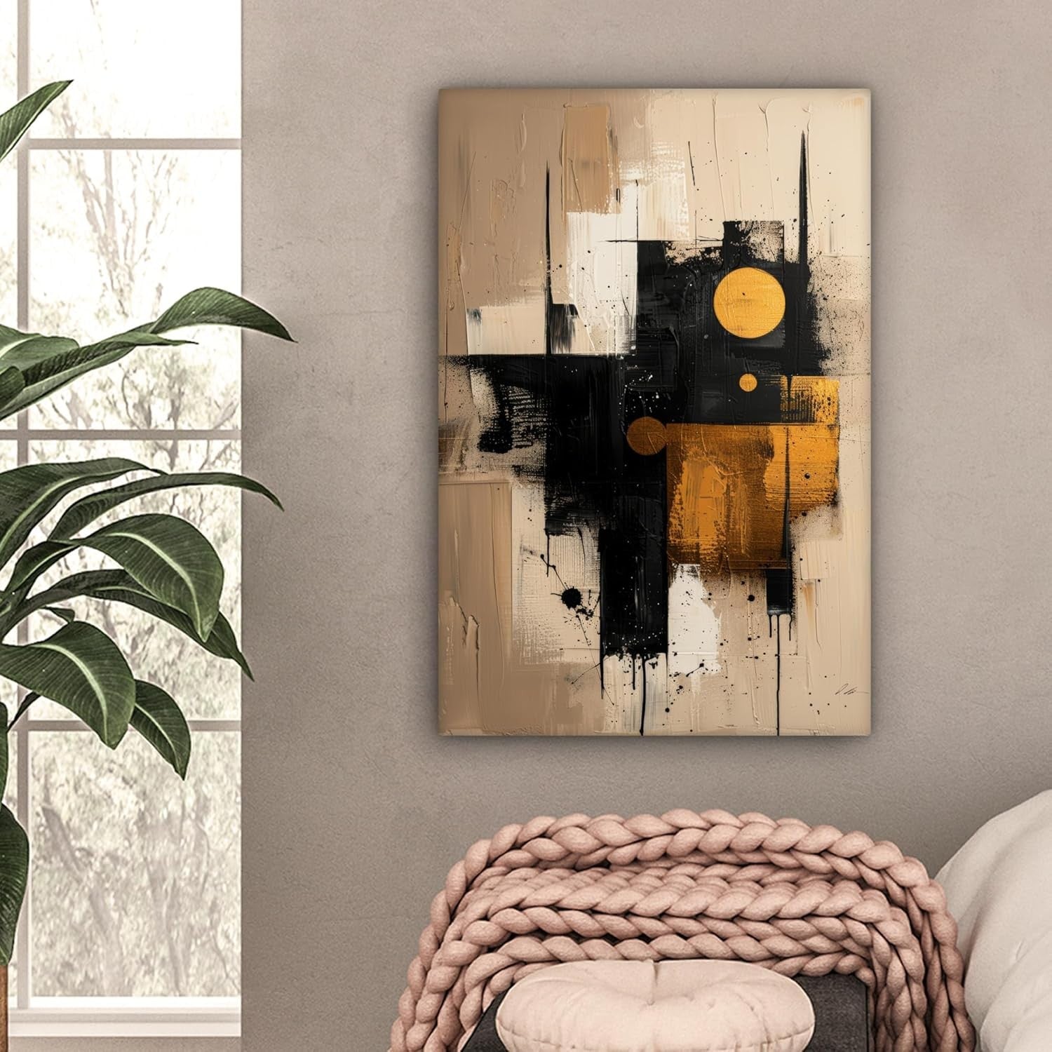 Abstract Canvas Wall Art 40x60cm Black Gold Modern Framed Print