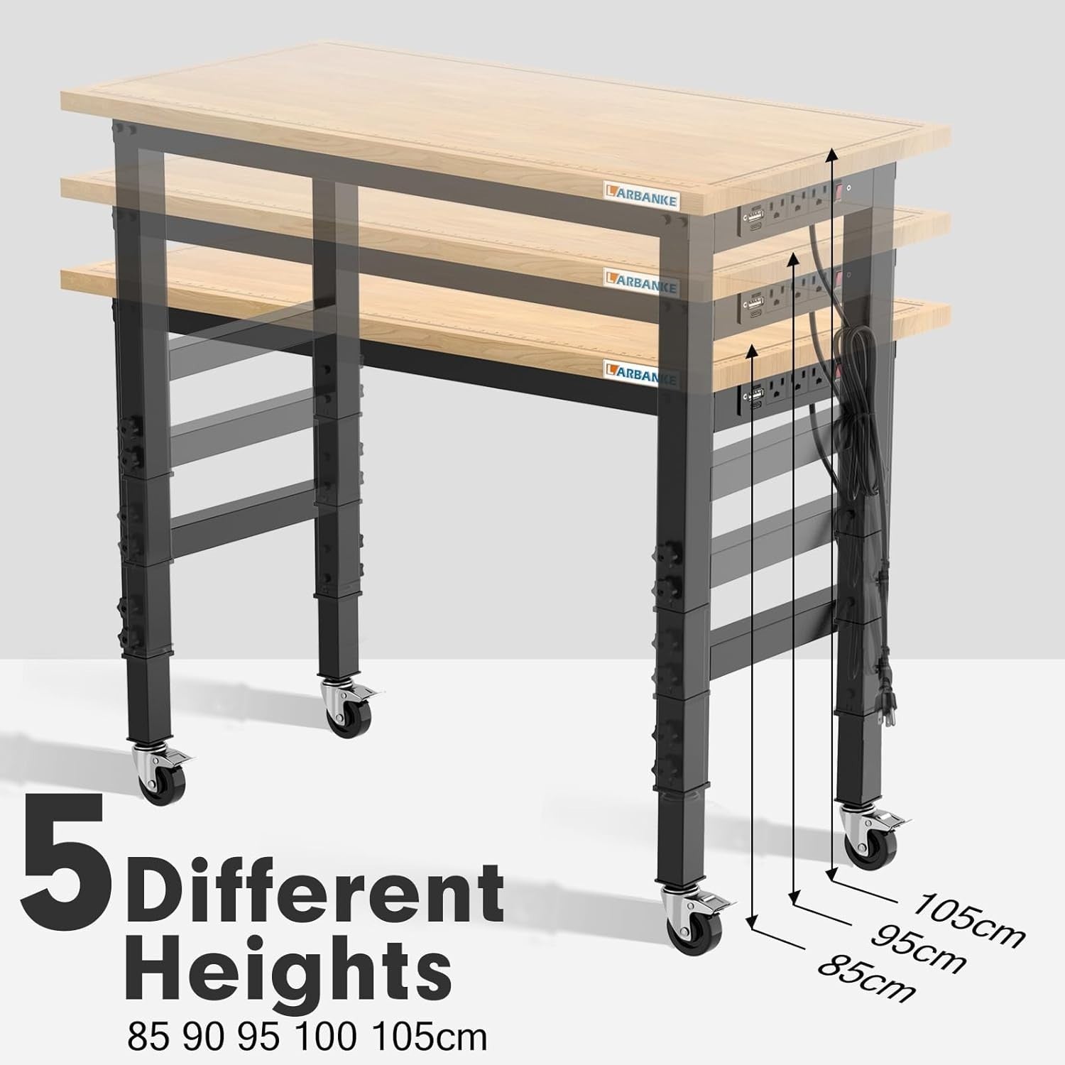 120cm Heavy Duty Workbench 900kg Load Adjustable Height 5-Level Wood Top