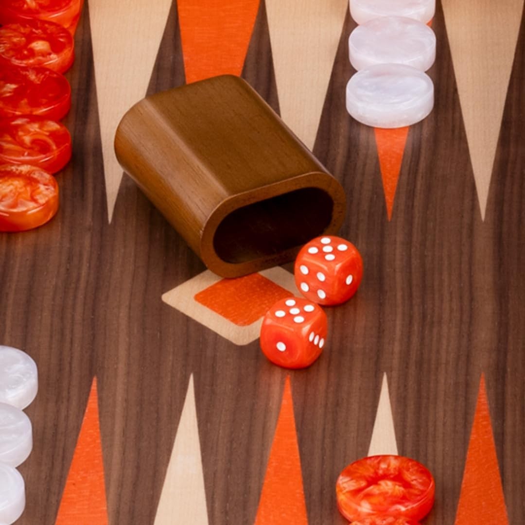 Luxury Wooden Backgammon Set 15 Inch Folding Board Walnut Case Dice Cups