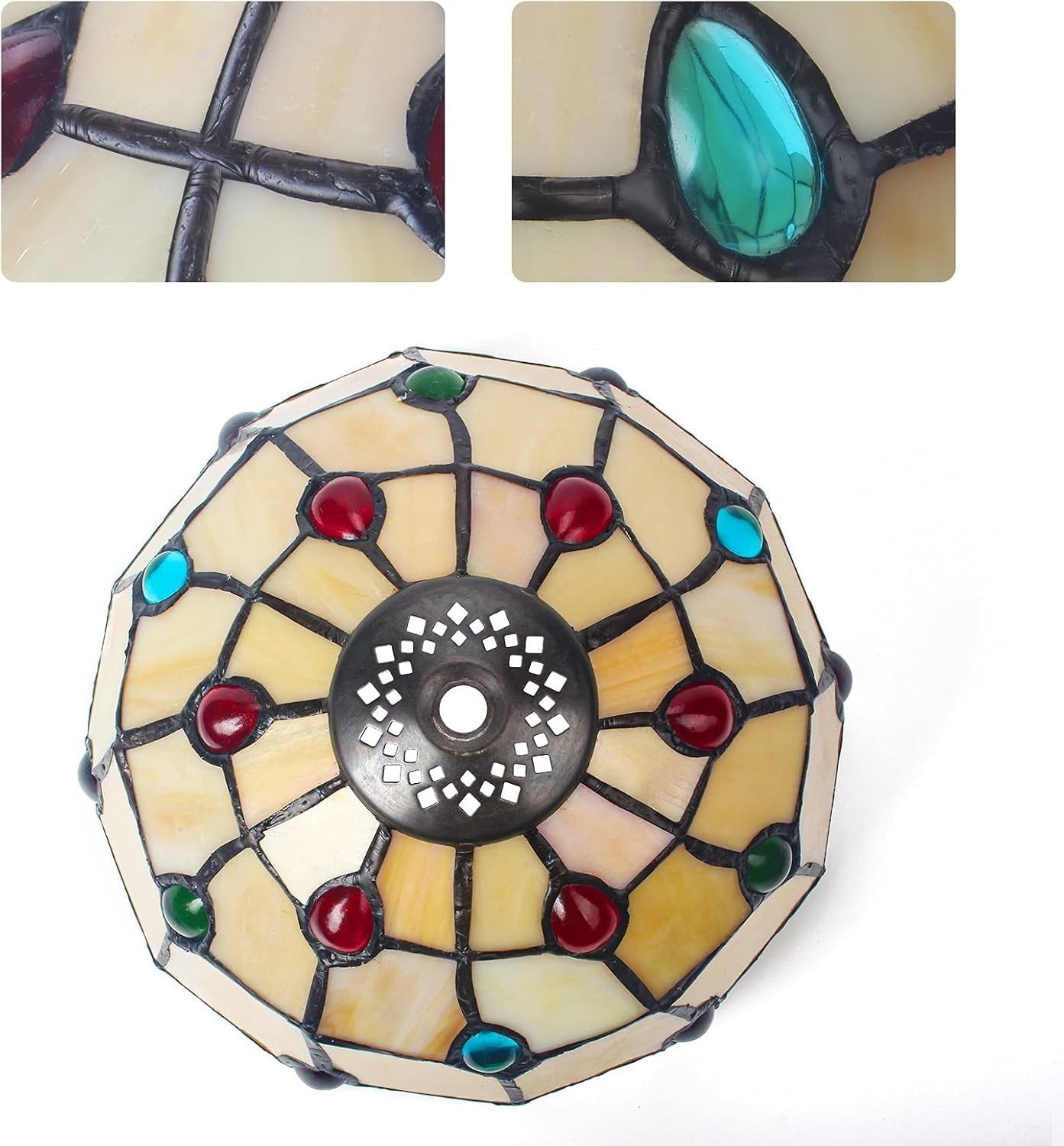 Vintage Stained Glass Table Lamp Crystal Beads Bedside Light for Home