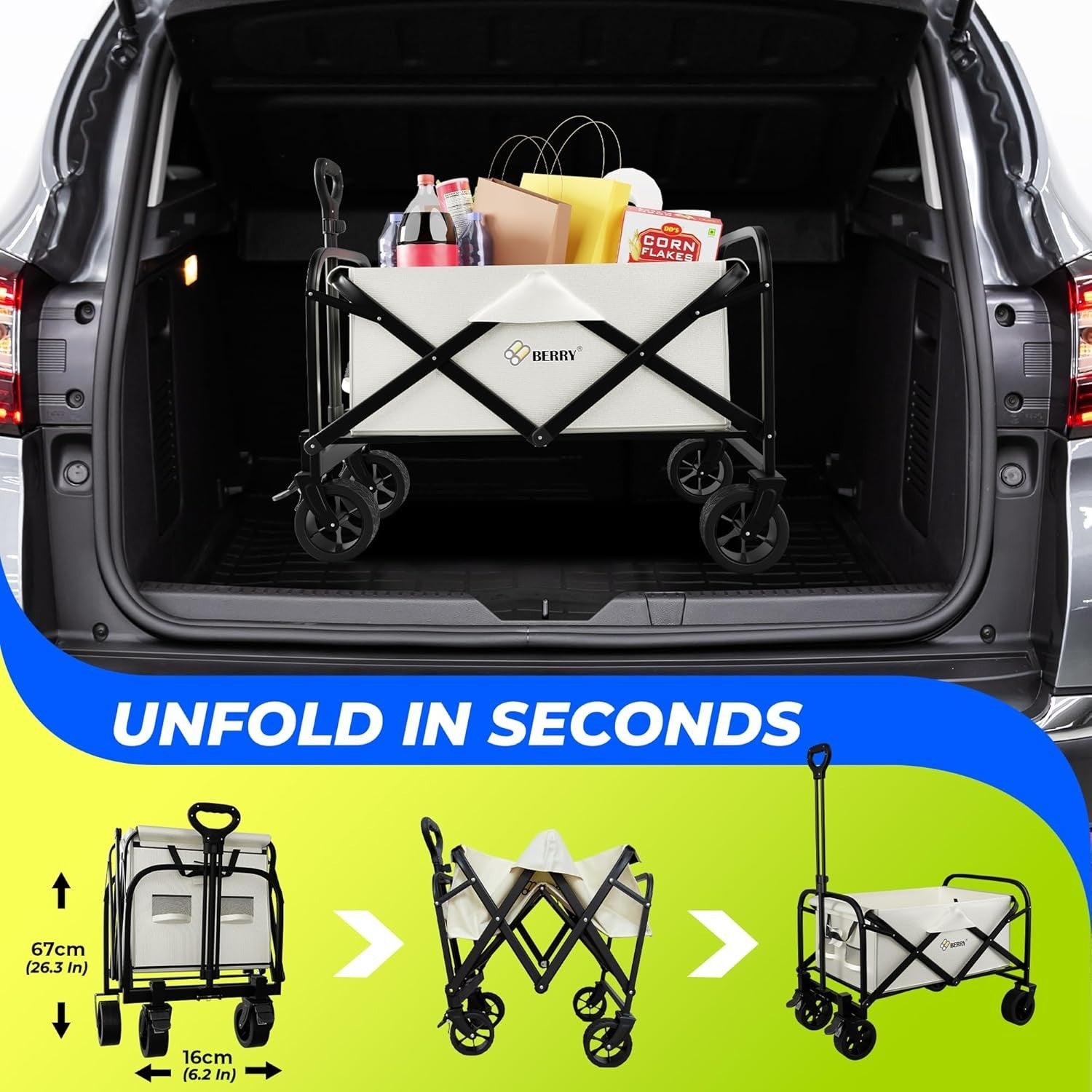 Beige 100kg Heavy Duty Folding Festival Trolley Camping Beach Utility Wagon Cart