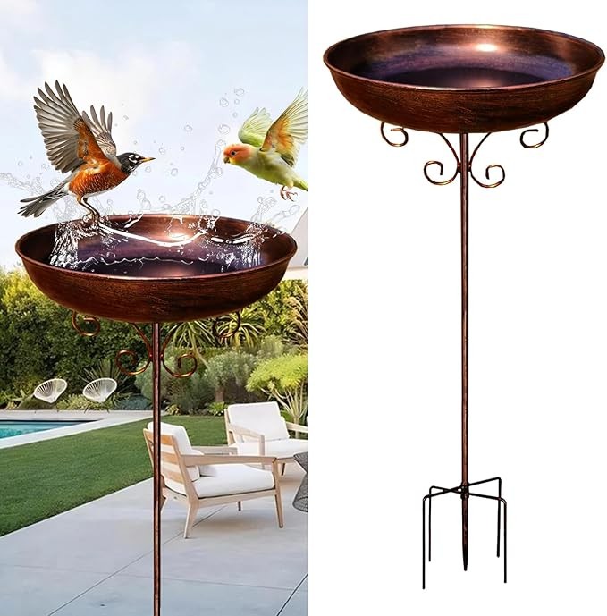 Vintage Metal Bird Bath Bowl – Outdoor Garden Feeder with 5-Prong Base