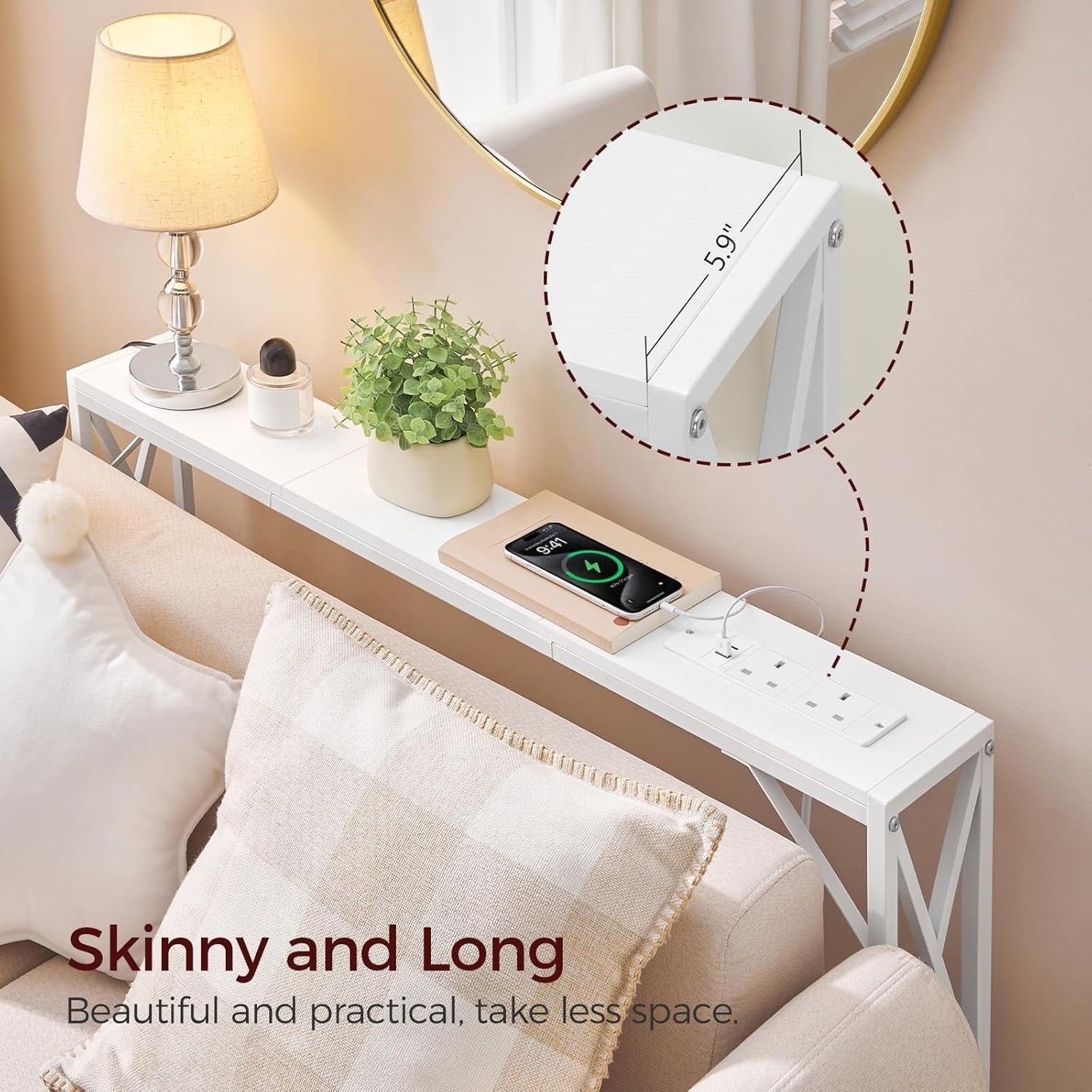 Sofa Console Table with Charging Ports USB Outlets – Slim 100cm Hallway Desk
