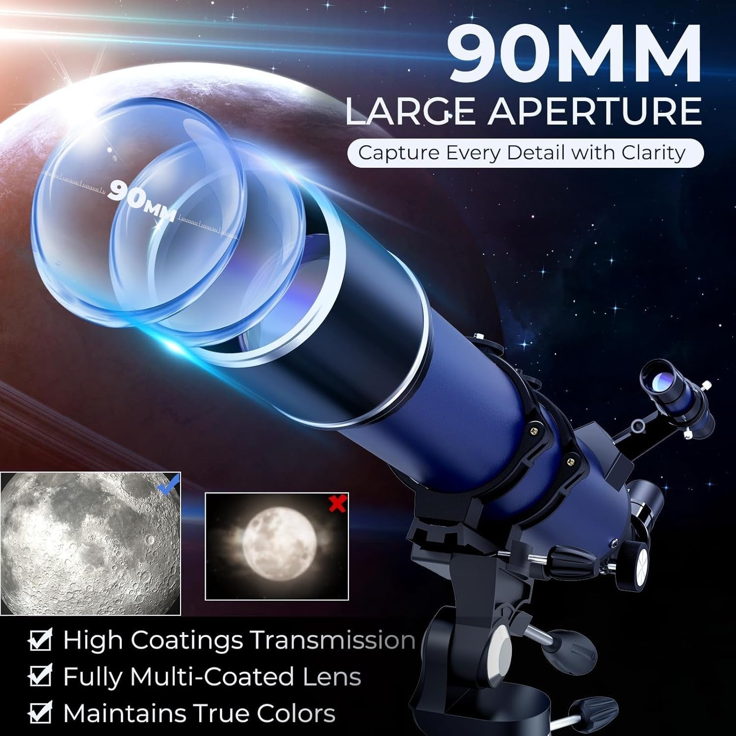 Advanced Telescope 90mm Refractor 32X-240X Astronomy Kit Blue Tripod