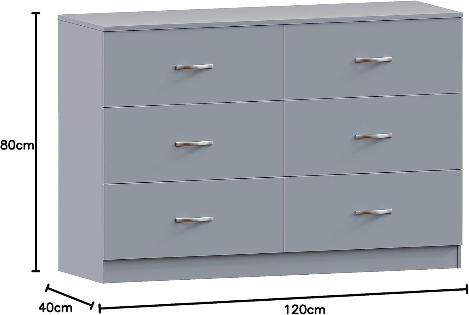 Grey 6 Drawer Chest Wide Bedroom Storage Unit Cabinet Modern Style