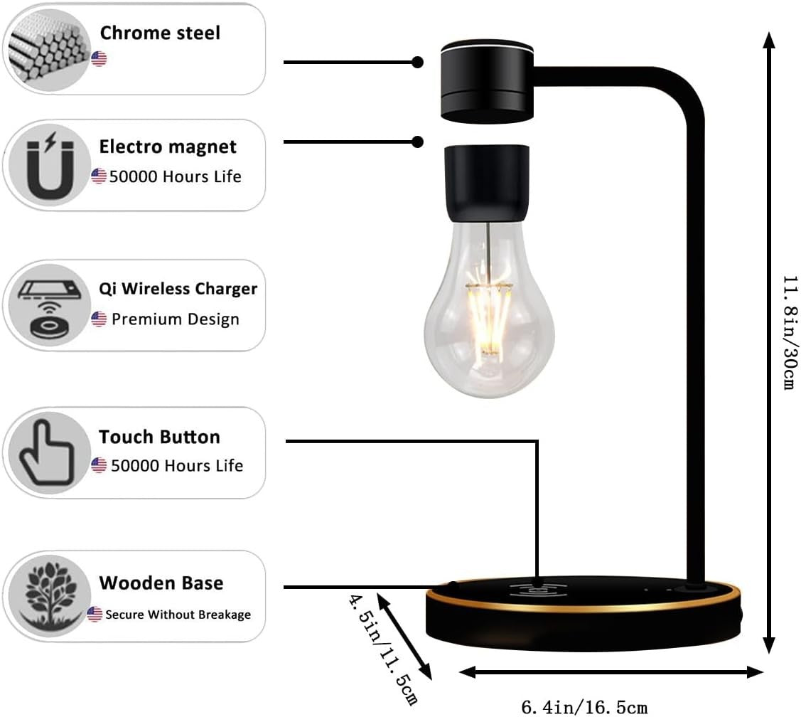 Magnetic Levitating LED Lamp with Wireless Charger, 360° Rotating Desk Light