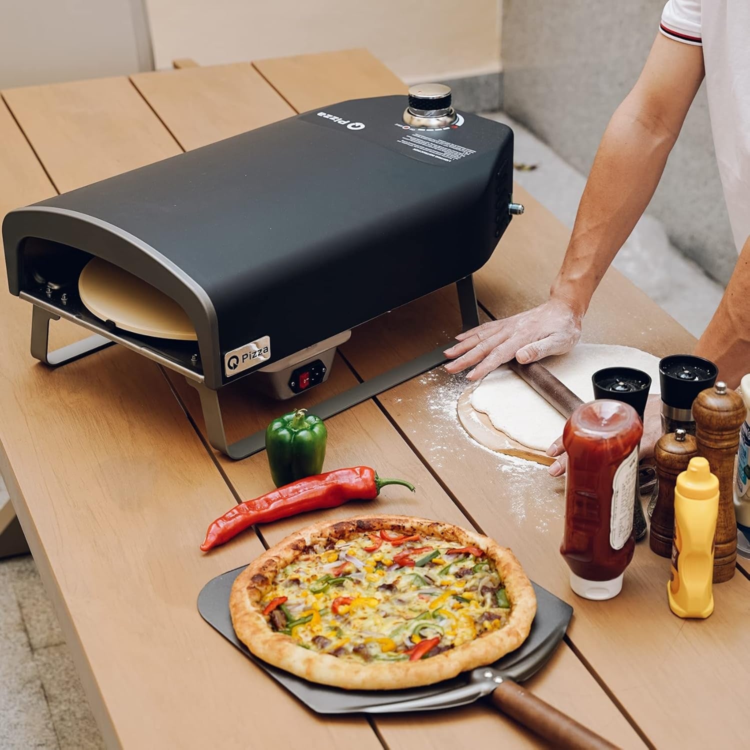 Outdoor Gas Pizza Oven 13 Auto Rotating Stone | Propane BBQ Grill with Regulator
