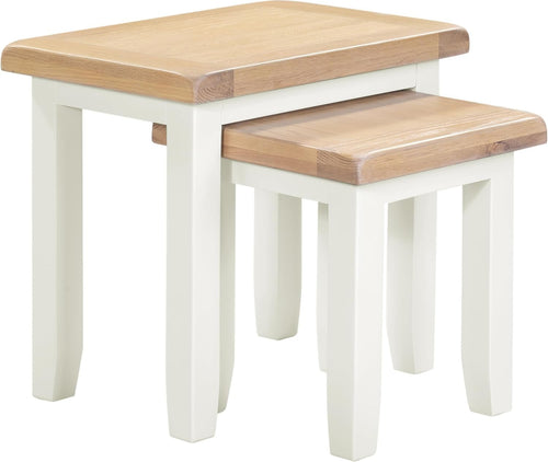 Farmhouse Nesting Coffee Table Set of 2 Ivory/Oak Wood Fully Assembled