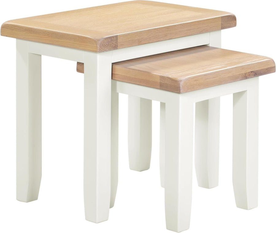 Farmhouse Nesting Coffee Table Set of 2 Ivory/Oak Wood Fully Assembled