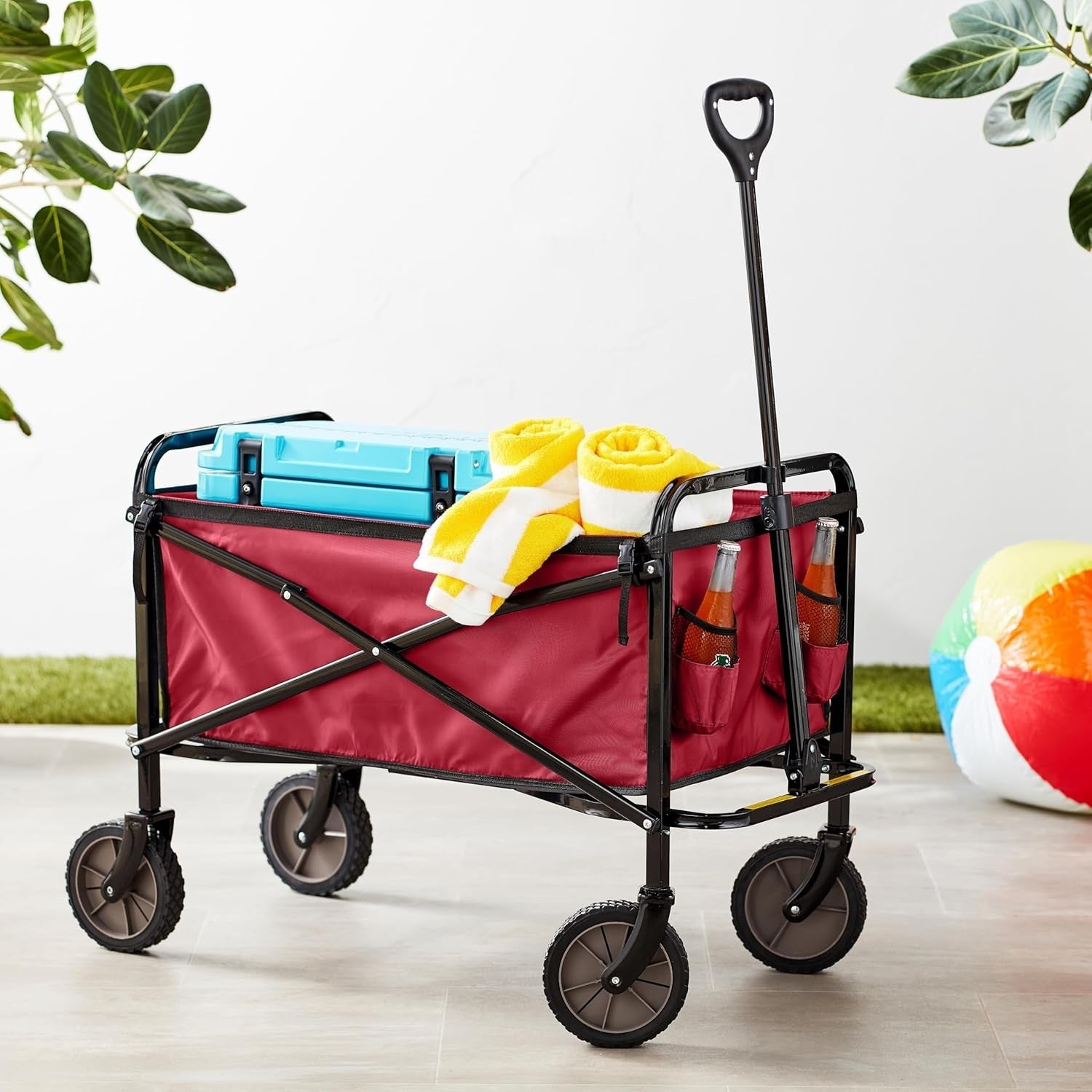 Collapsible Utility Wagon Foldable Outdoor Garden Beach Cart Red