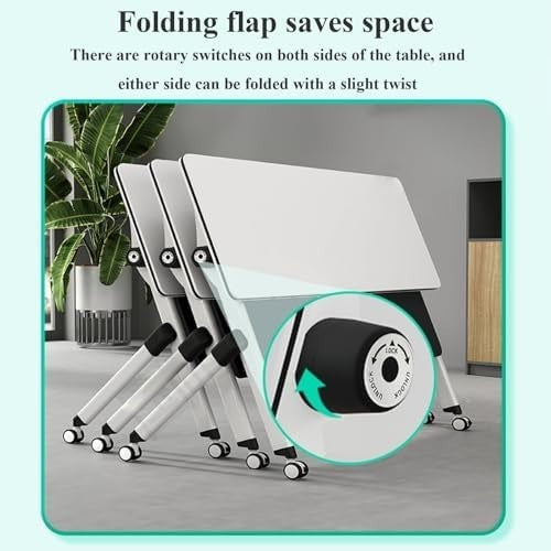 160x60cm Folding Conference Table on Wheels – Mobile Office Desk w/ Shelf