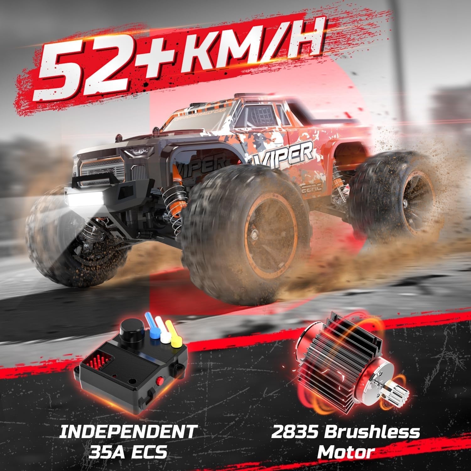 H16R 1:16 Brushless RC Car 52KM/H 4WD Monster Truck – High-Speed